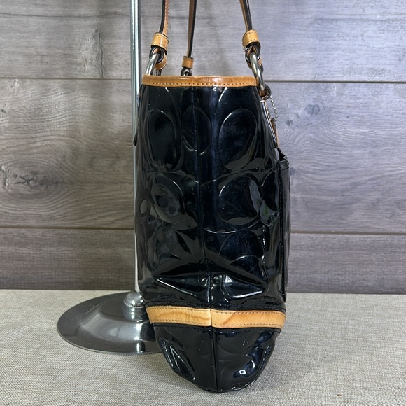 Coach Black and Tan Patent Leather Tote - Picture 7 of 15